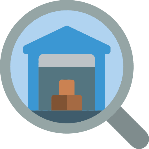 Warehouse view search logistics delivery icon