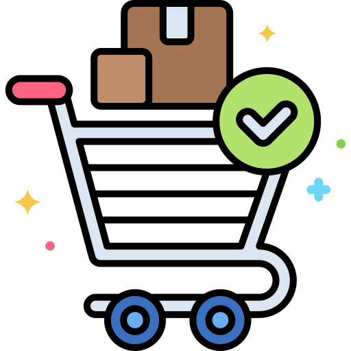 Check out ecommerce trolley check icon Check out ecommerce trolley check icon