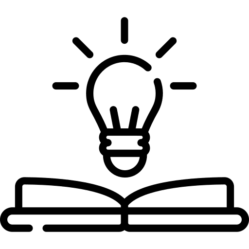 Knowledge study light bulb open book icon