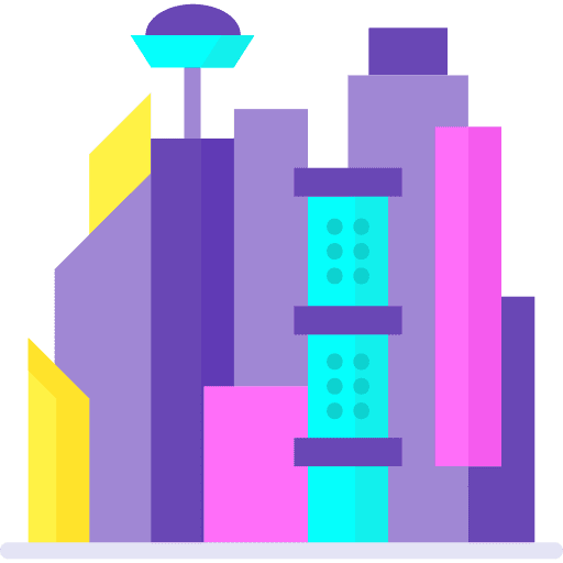 City architecture and city skyscraper cyberpunk icon