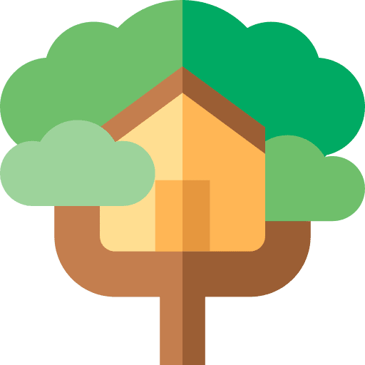Tree house architecture and city tree house building icon Tree house architecture and city tree house building icon