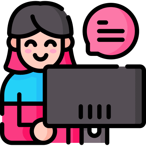 Customer service agent blonde caucasian speech bubble icon