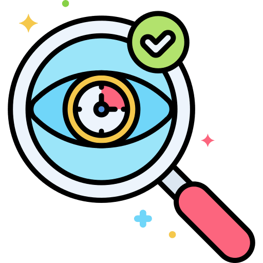 Review time and date magnifying glass deadline icon