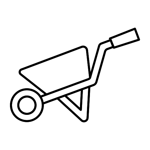 Wheelbarrow construction and tools cart construction icon