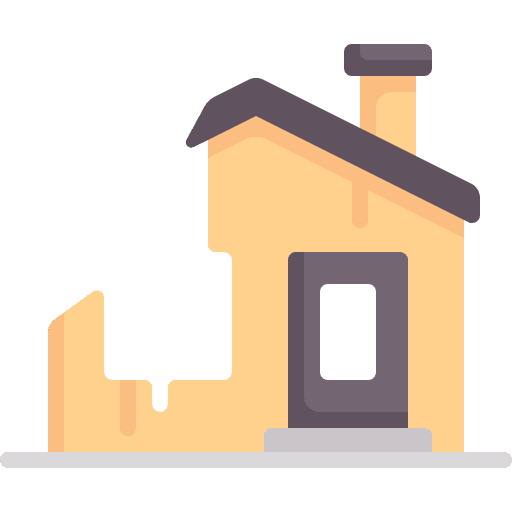 Ruined real estate architecture and city ruined icon