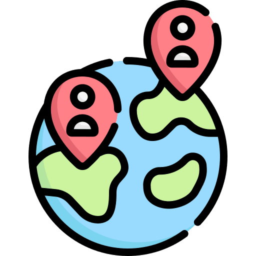 Worldwide region friendship maps and location icon