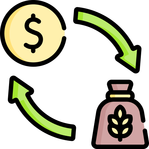 Trading fair trade product bag icon