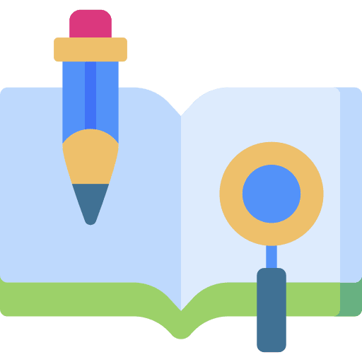 Research study creativity magnifying glass icon Research study creativity magnifying glass icon