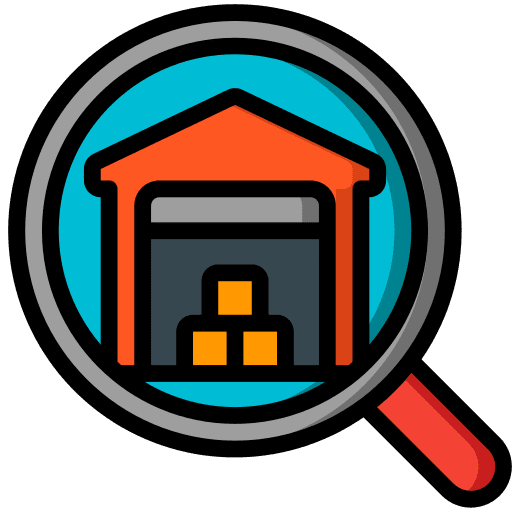 Warehouse search look building icon