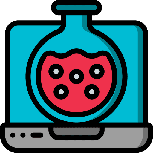 Laptop scientific device flask icon