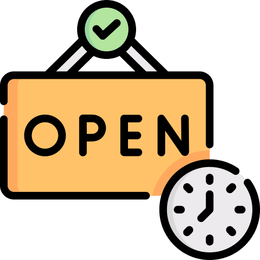 Opening hours clock time and date open icon