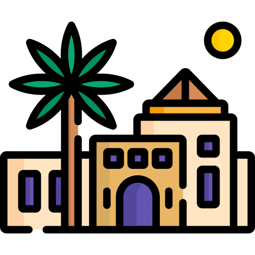 Resort architecture and city desert house icon