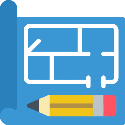 Floor plan blueprint architecture and city pencil icon