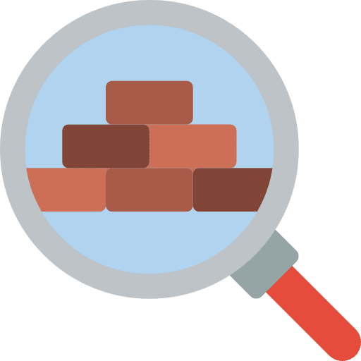Magnifying glass wall construction bricklayer icon