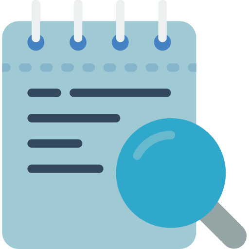 Magnifying glass search notepad notes icon