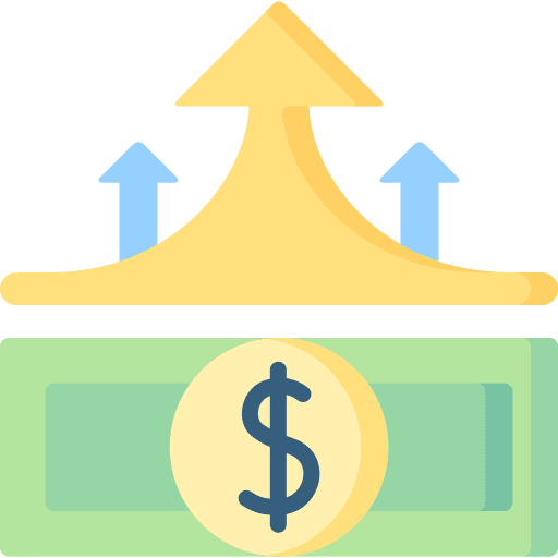 Increase commerce and shopping profits increase icon