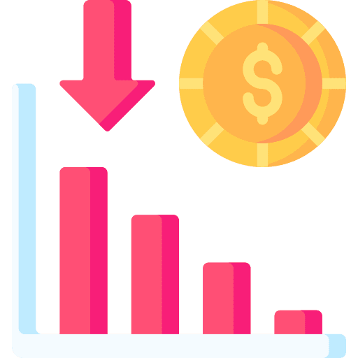 Losses money dollar coin bar chart icon