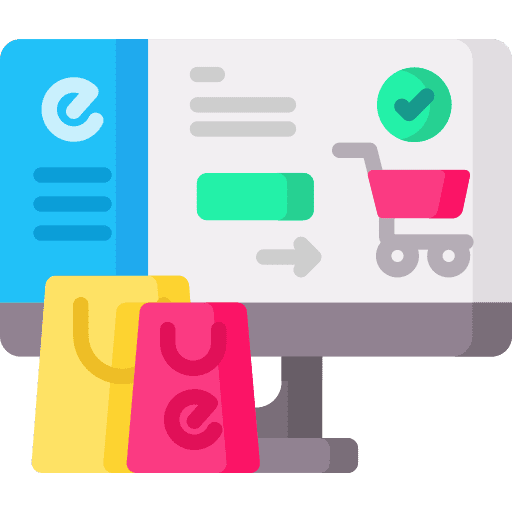 Ecommerce shopping cart products monitor icon