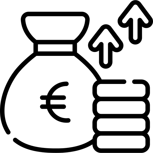 Income money bag business and finance up arrow icon