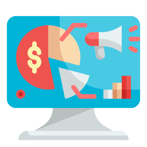 Pie chart statistics megaphone business icon Pie chart statistics megaphone business icon