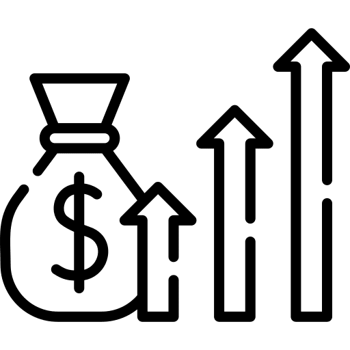 Funds growth dollar up arrow icon