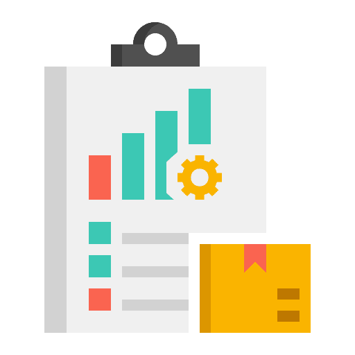 Status note gear bar chart icon