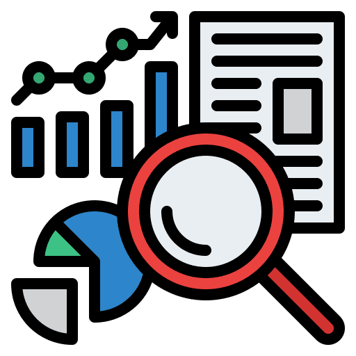 Research research analysis magnifying glass icon