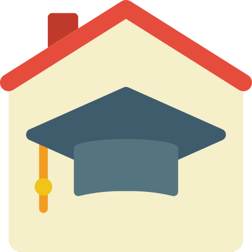 Homeschooling mortarboard tutor house icon