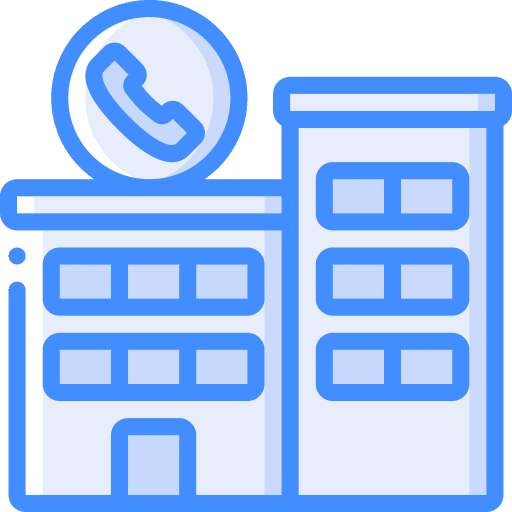 Call center calls building office icon