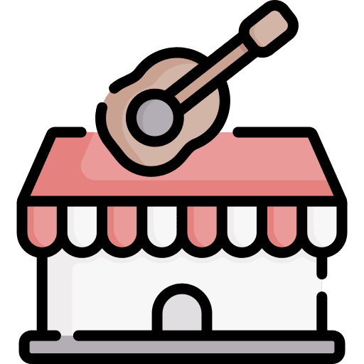 Music shop guitar architecture and city music shop icon Music shop guitar architecture and city music shop icon