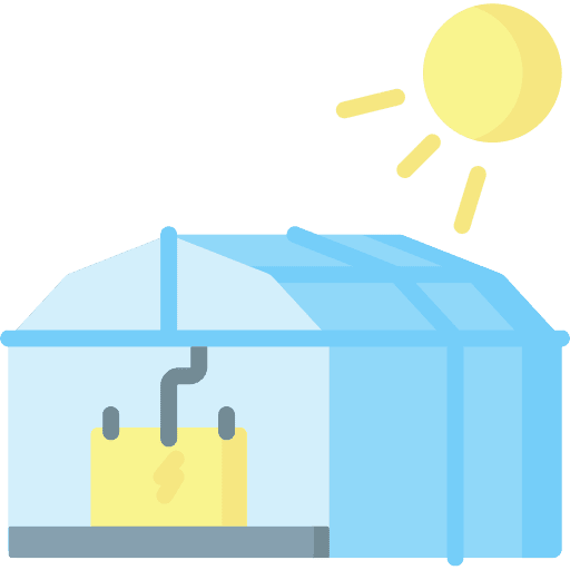Solar panel greenhouse farming and gardening sun energy icon Solar panel greenhouse farming and gardening sun energy icon