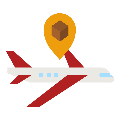 Airplan shipping and delivery location pin delivery box icon