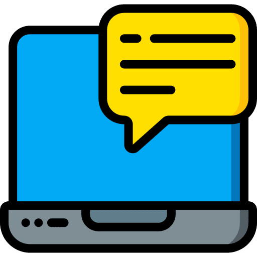 Laptop communication device speech bubble icon
