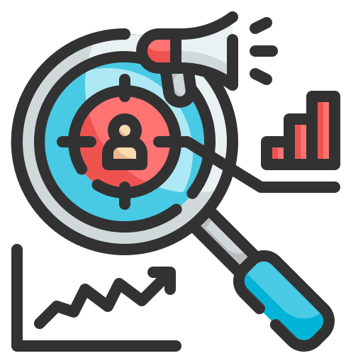 Research magnifying glass loudspeaker target audience icon