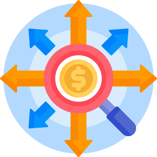 Opportunities magnifying glass arrows dollar icon Opportunities magnifying glass arrows dollar icon