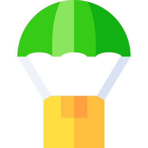 Parcel shipping and delivery chute parachute icon