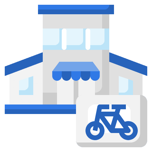 Shop cycling bicycle architecture and city icon Shop cycling bicycle architecture and city icon