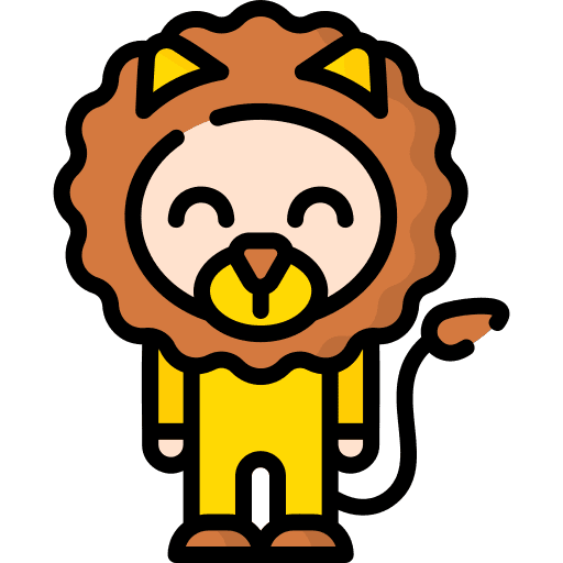Lion costume caucasian kid and baby icon