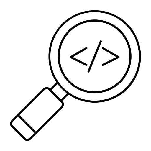 Magnifying glass web programming source code coding icon