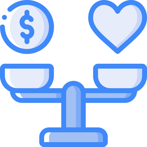 Ethics heart cash scales icon