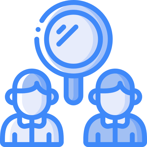 Social science people magnifying glass staffing icon