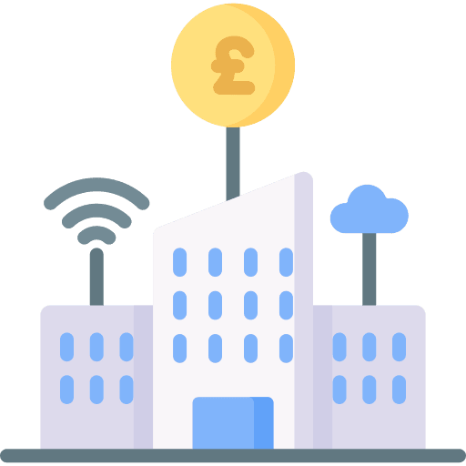 Office pound architecture and city company icon