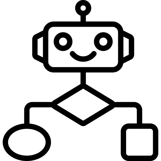 Flow diagram futuristic robot reason icon Flow diagram futuristic robot reason icon