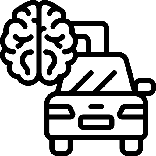 Driverless car transport autonomous brain icon Driverless car transport autonomous brain icon