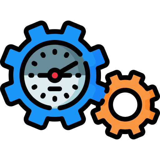 Efficiency time and date clock cogwheel icon