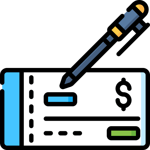Cheque writing tool cheque pen icon