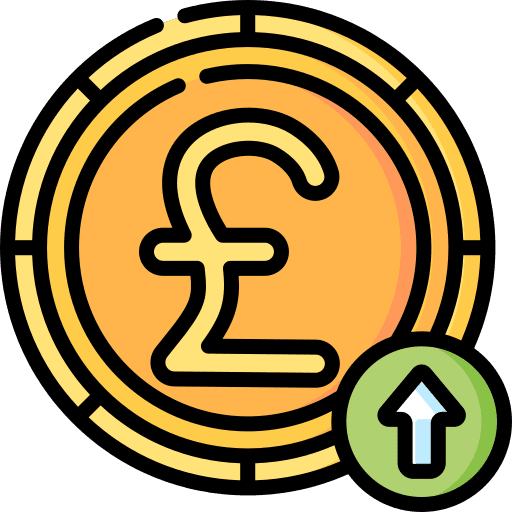 Pound sterling business and finance up arrow currency icon Pound sterling business and finance up arrow currency icon
