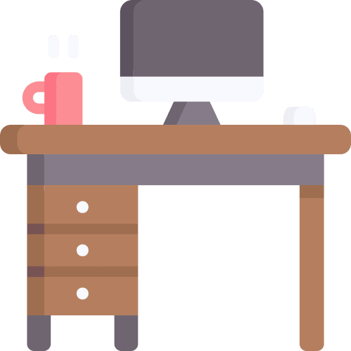 Desk workplace coffee cup monitor icon Desk workplace coffee cup monitor icon
