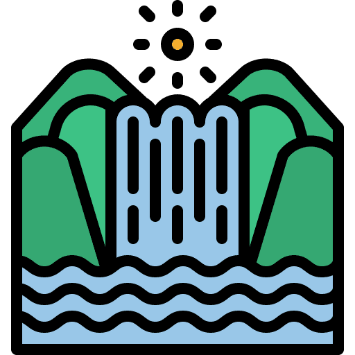 Waterfall camping landscape nature icon