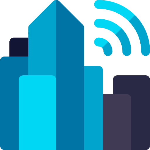 Smart city signal communications architecture and city icon Smart city signal communications architecture and city icon